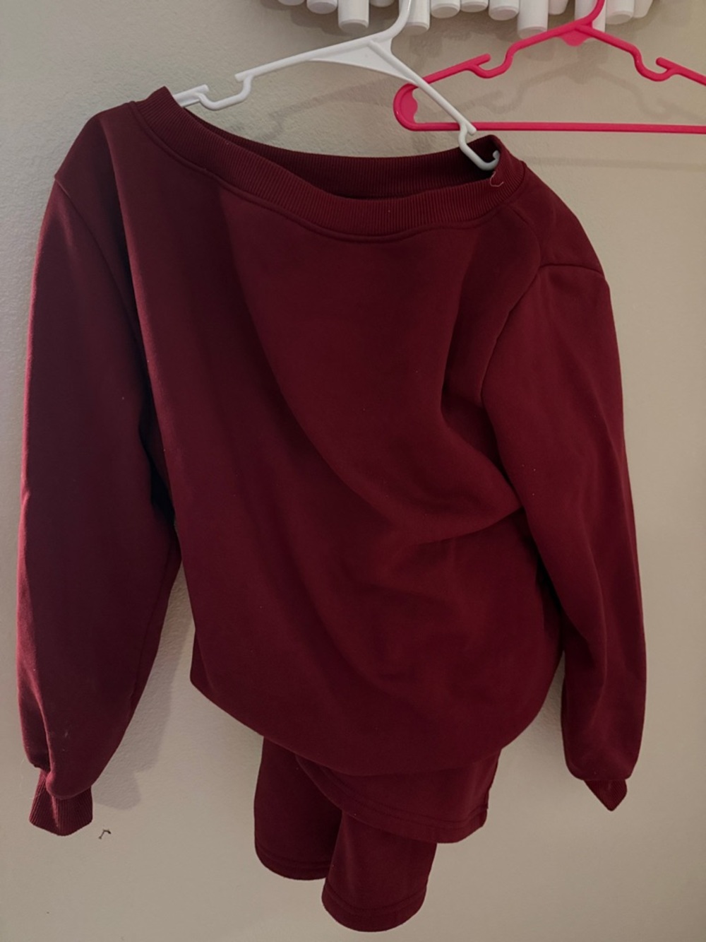 Burgundy Off-Shoulder Sweatshirt Set